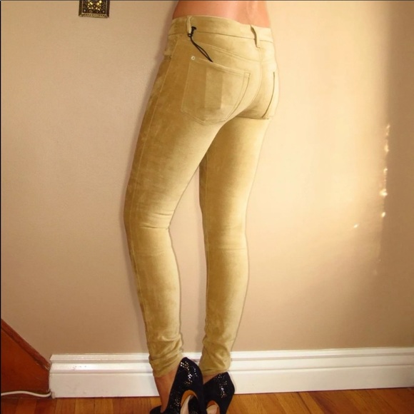 7 For All Mankind Womens Skinny Pants Jeans Sueded Beige Sand Size 24 Faux Suede - Picture 5 of 5